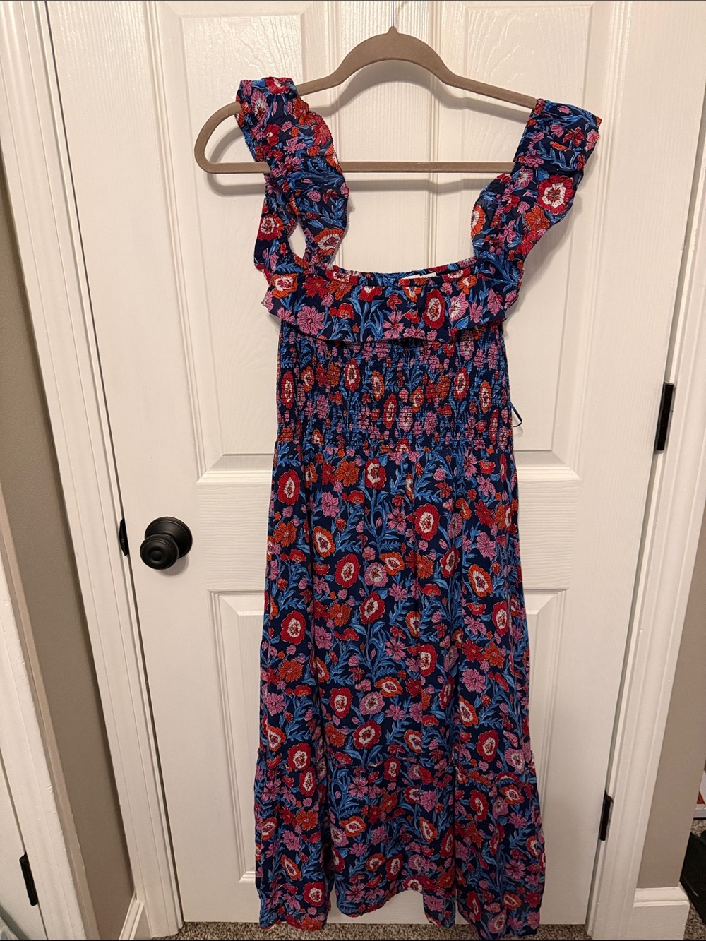 Vineyard Vines Blue Floral Maxi Dress with Red and Pink Accents